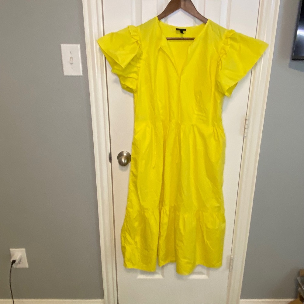 Who What Wear Yellow Tiered Midi Dress Ruffle Flutter Sleeve Pockets Large